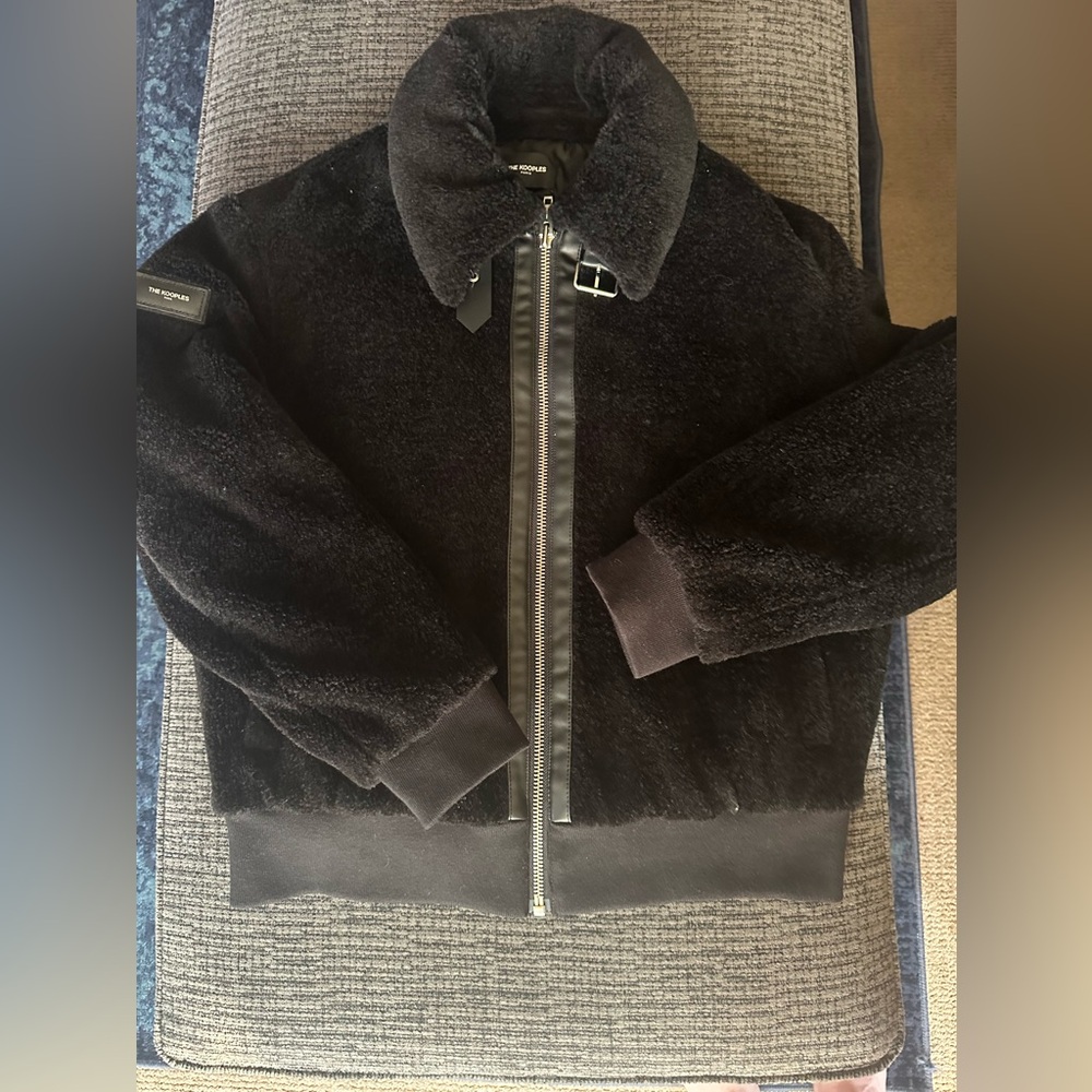 The Kooples Black teddy biker Bomber Jacket Sleek Versatile Design Sz L NWOT